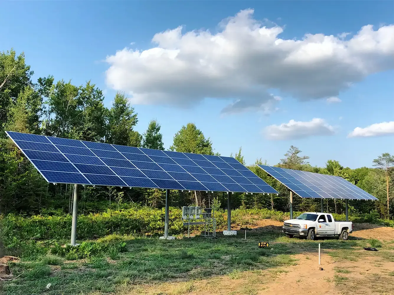 ground mount solar panel by truck