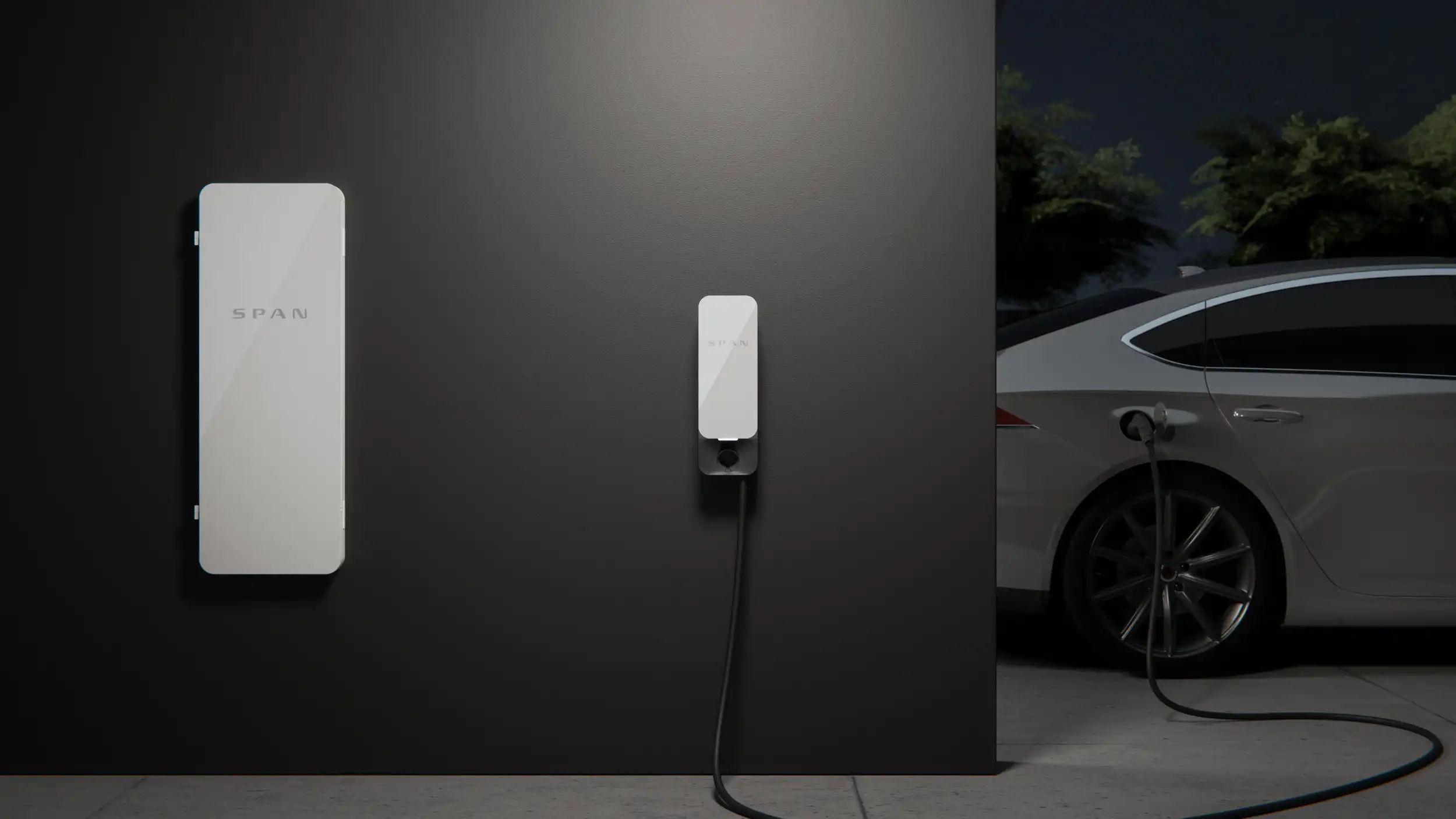 SPAN electrical panel system next to a car