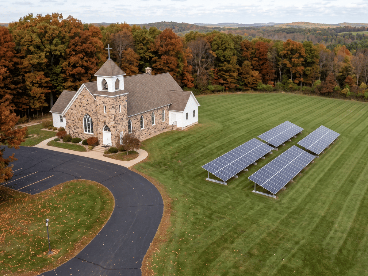 Ground mount solar panels at a church