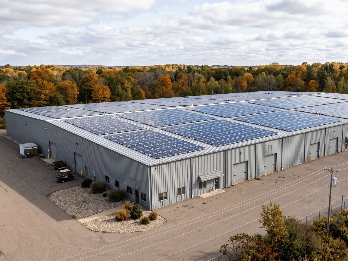 Solar panels on a warehouse