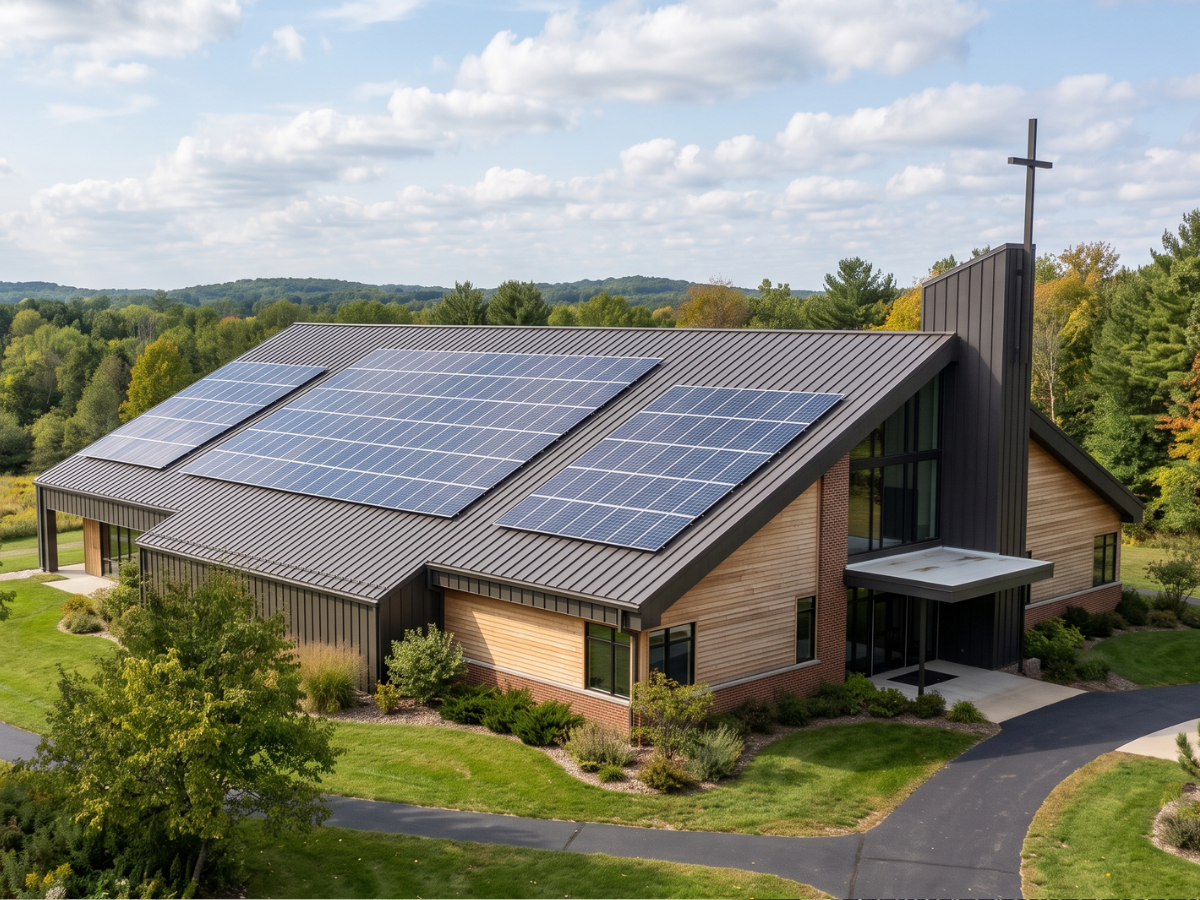 Solar panels on a church building