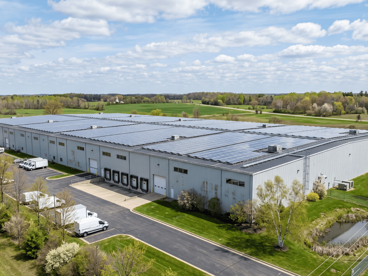 Solar panels on a warehouse